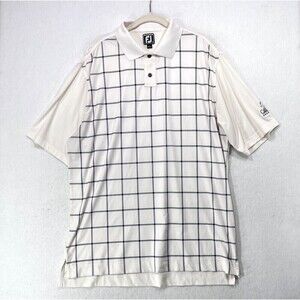 FootJoy Polo Shirt Men L Cream Black Grid Callipe Preserve Golf Stretch